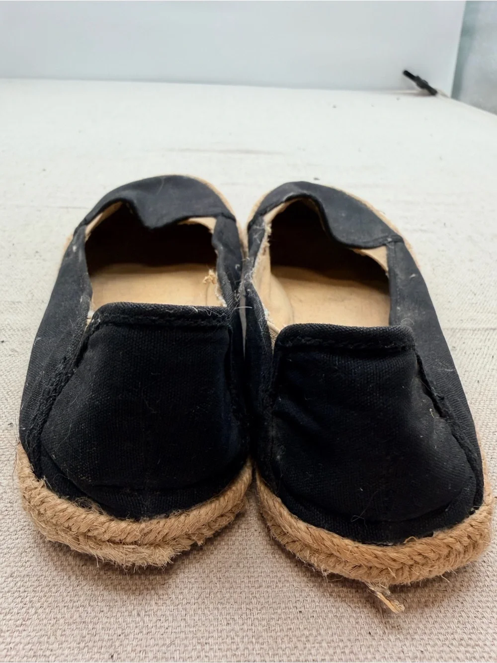 Bongo Black Canvas Espadrille Slip-On Flats with Jute Trim